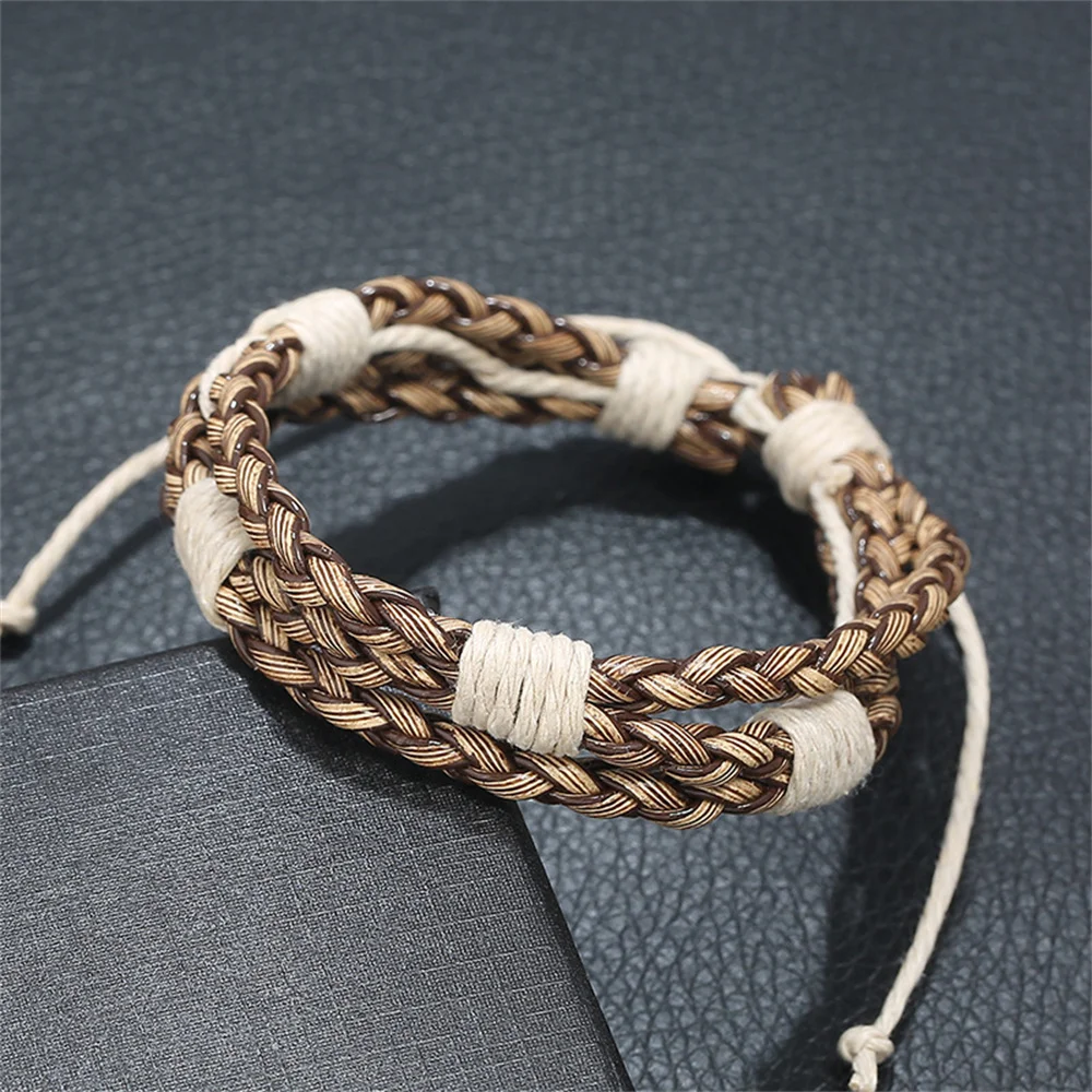 Vintage Woven Cotton Linen Bracelet For Men Simple Adjustable Brown Men Bracelet Fashion Men Wristband Jewelry Gift