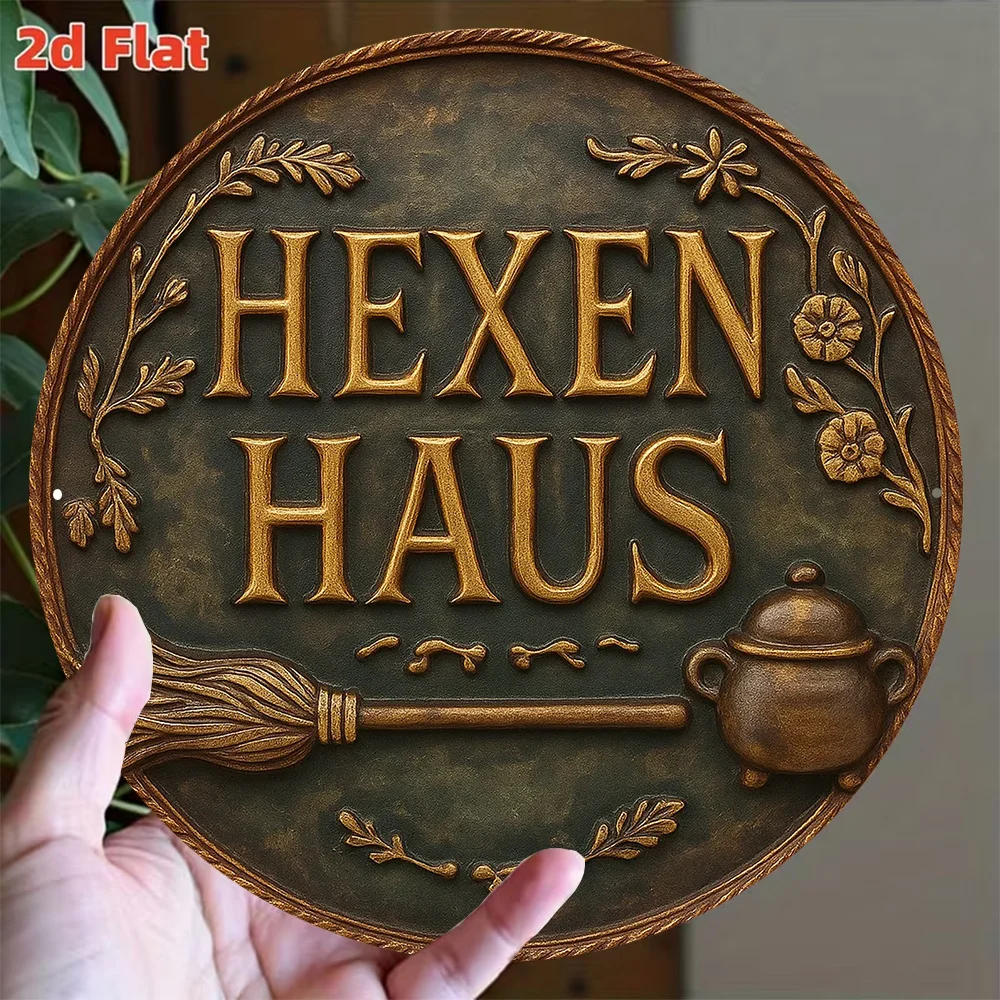 2D Flat, 1pc 1pcs Suitable for Decorating Suitable for Home German-Themed Vintage Witch House Aluminum Wall Sign - 8x8in/20x20cm