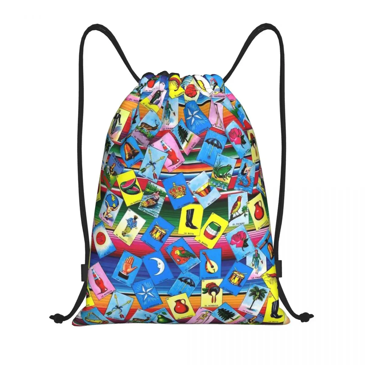 Tas Serut Loteria Card Bingo Meksiko, Tas Lipat Pria Wanita, Tas Olahraga Gym, Ransel Latihan