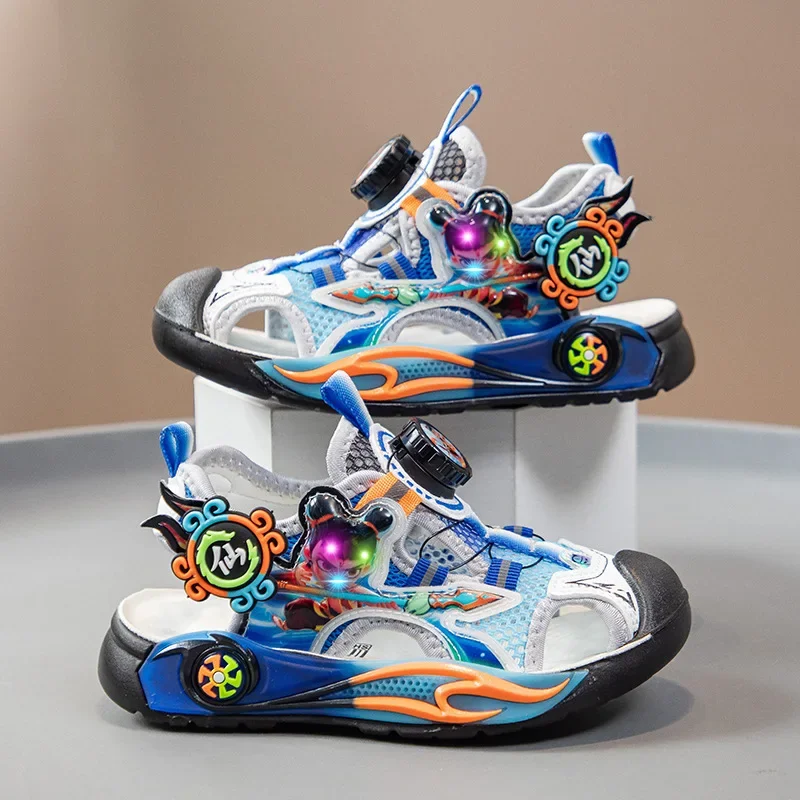 

NeZha Anti Soft Bottom Girls' LED Beach Sandals 2025 New Cartoon Children's Shoes Summer Children's Beach Shoes