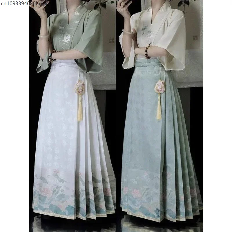 

Hanfu Women's Suit Embroidery Shirt Skirt Set New Chinese Style Daily Wear 2-piece Set