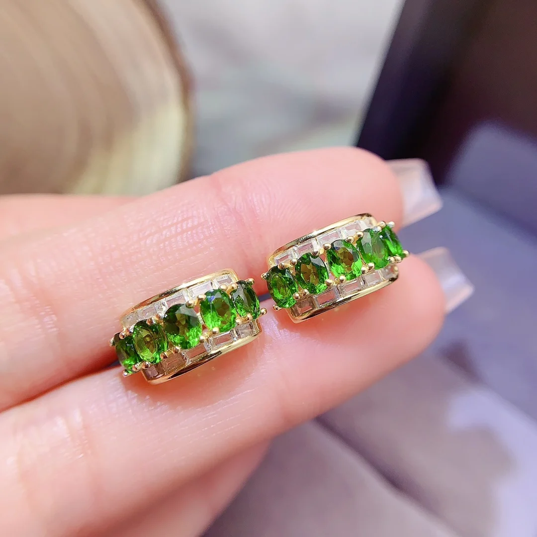 

FS 3*4mm Natural Diopside Ear Buckle S925 Sterling Silver for Women Fine Fashion Charm Weddings Jewelry MeiBaPJ With Certificate