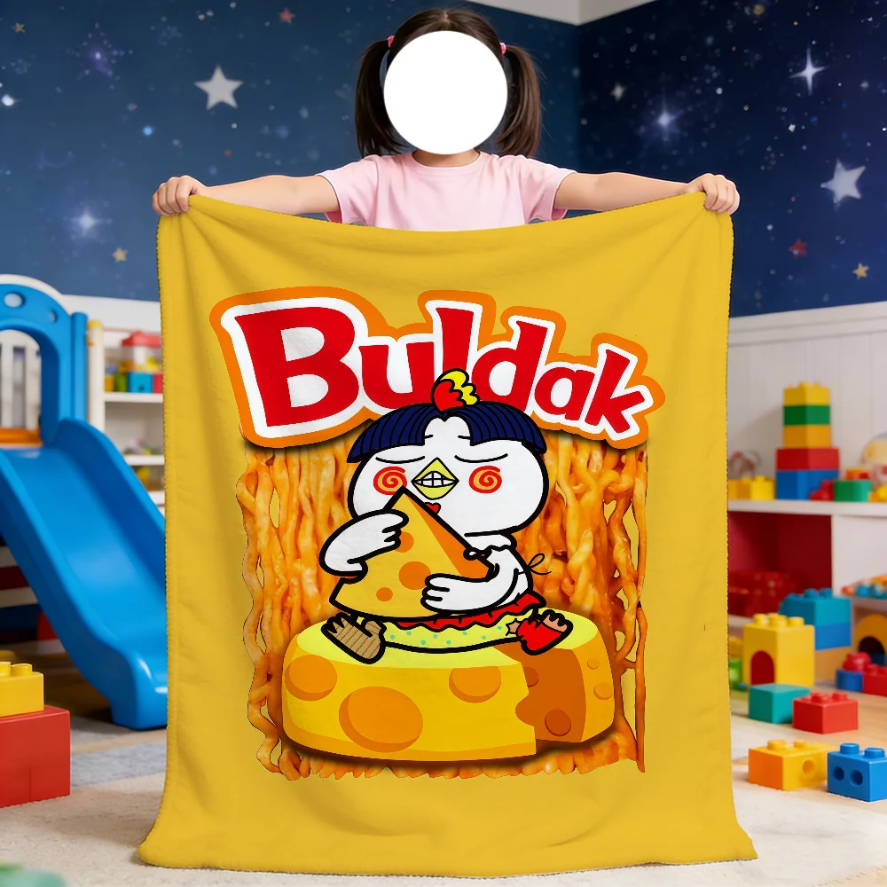 

B-Buldak Kawaii Anime Logo Blanket For Soft Throw Blanket for Picnic Bed Sofa Home Bedroom Cozy Warm Comfortable