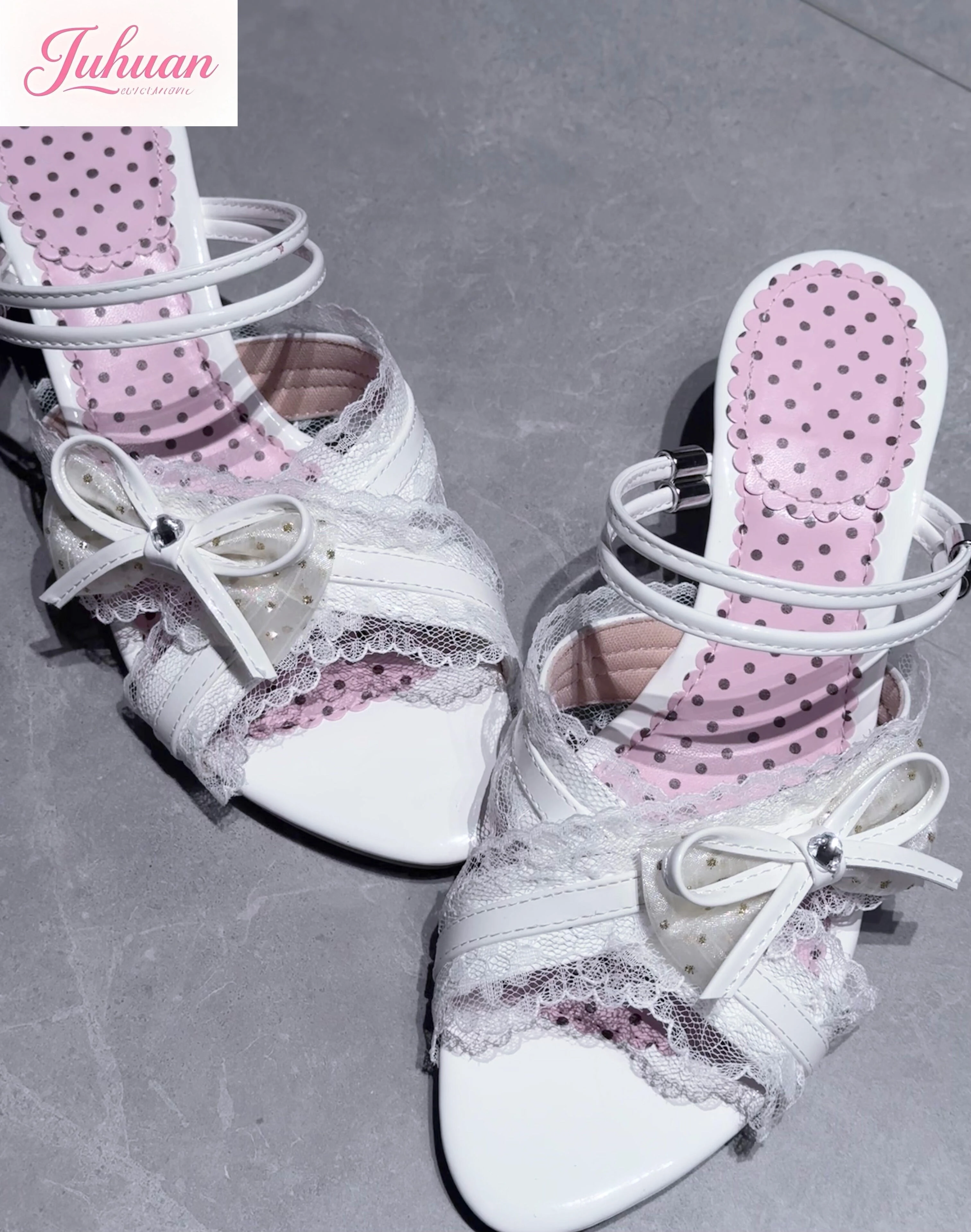 

Japanese Sweet Lolita Lace Bow Special-shaped Wedge Heel Sandals Women's Summer 2025 New White Open-toed Two Wear Cool Slippers