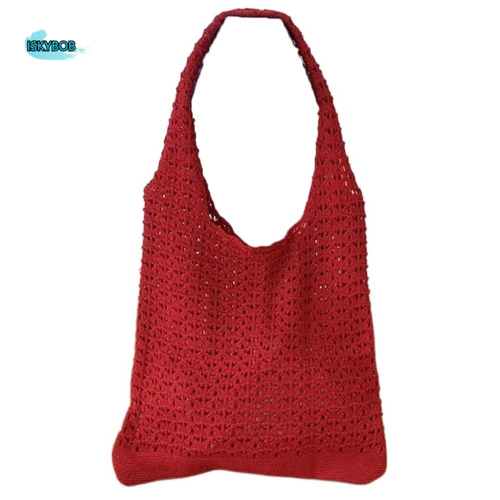 

Large Capacity Crochet Tote Bag Lightweight Korean Style Hollow Woven Shoulder Bag Cotton Polyester Knitting Handbag Daily