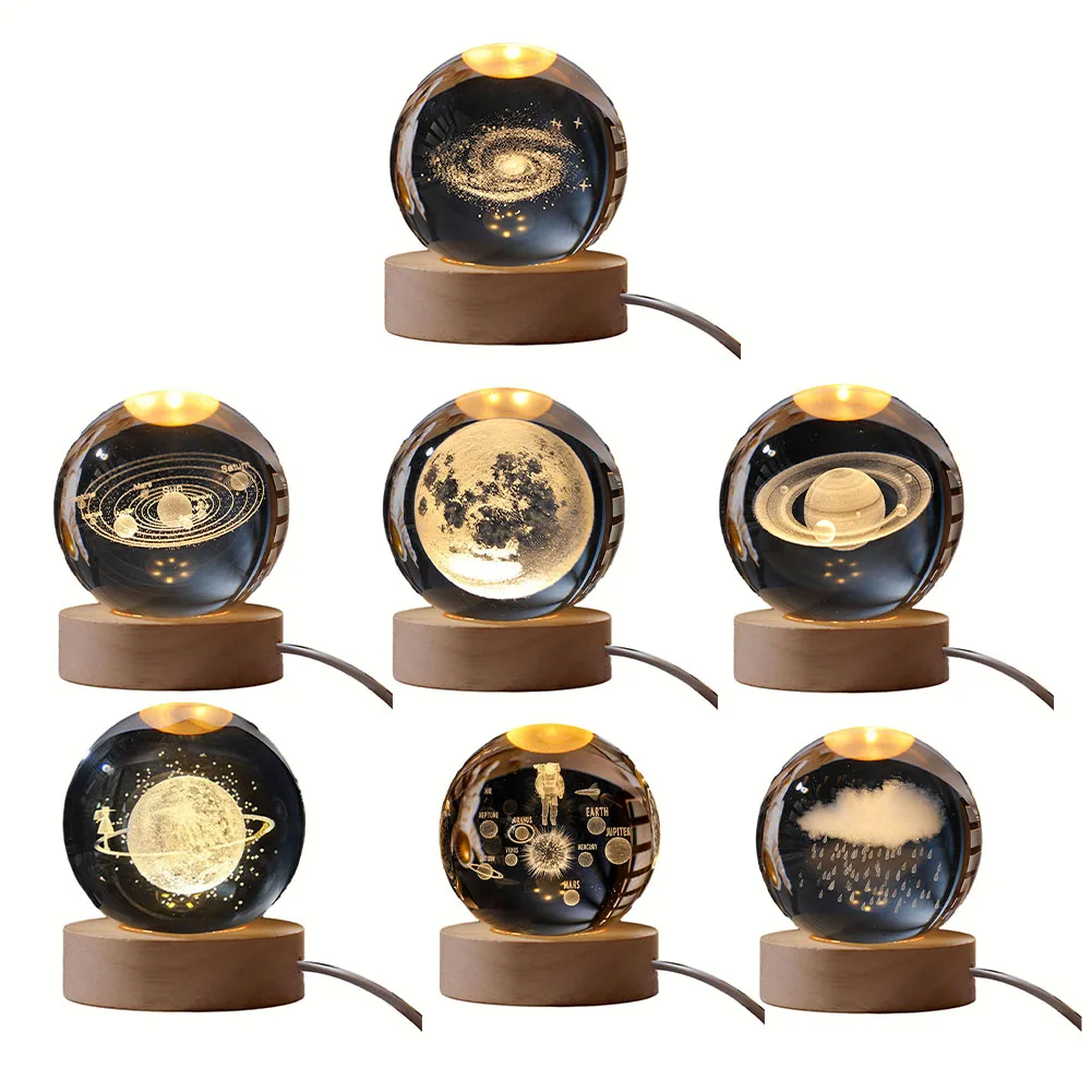 Crystal Ball 6cm 3D Crystal Planet Night Light Laser Engraved Solar System Globe Advanced Decoration Graduation Gifts Astronomy