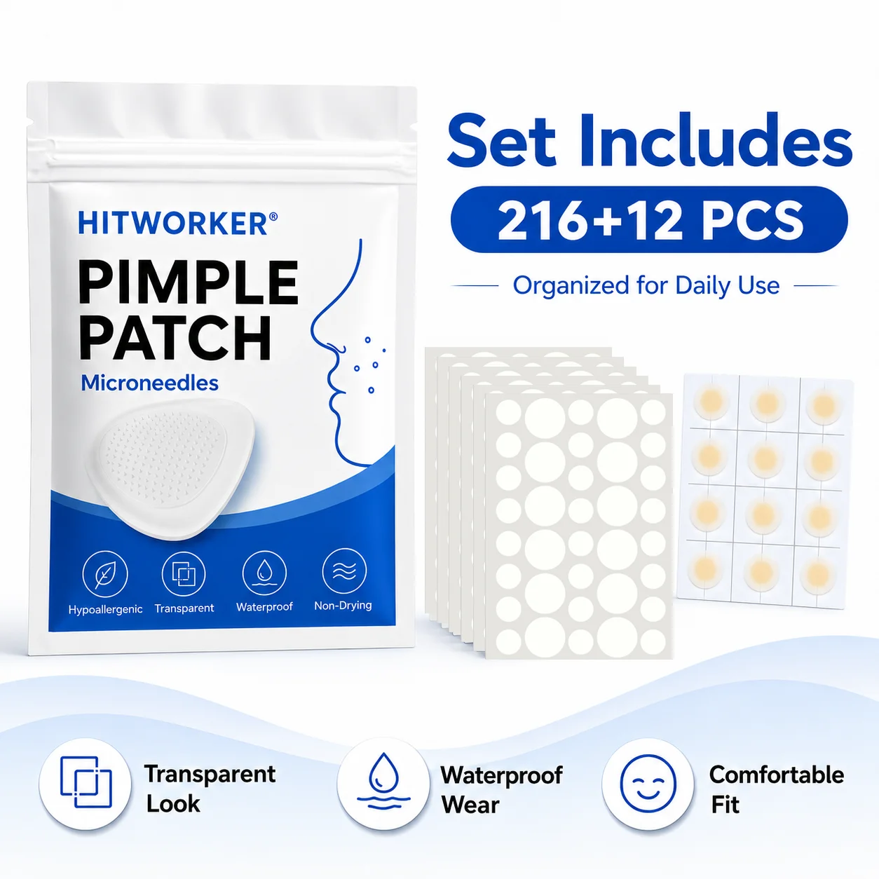 228 Pieces Hydrocolloid Acne Patches per Box Alcohol-Free Gentle Non-Irritating Blemish Covering Sticker for Pimples