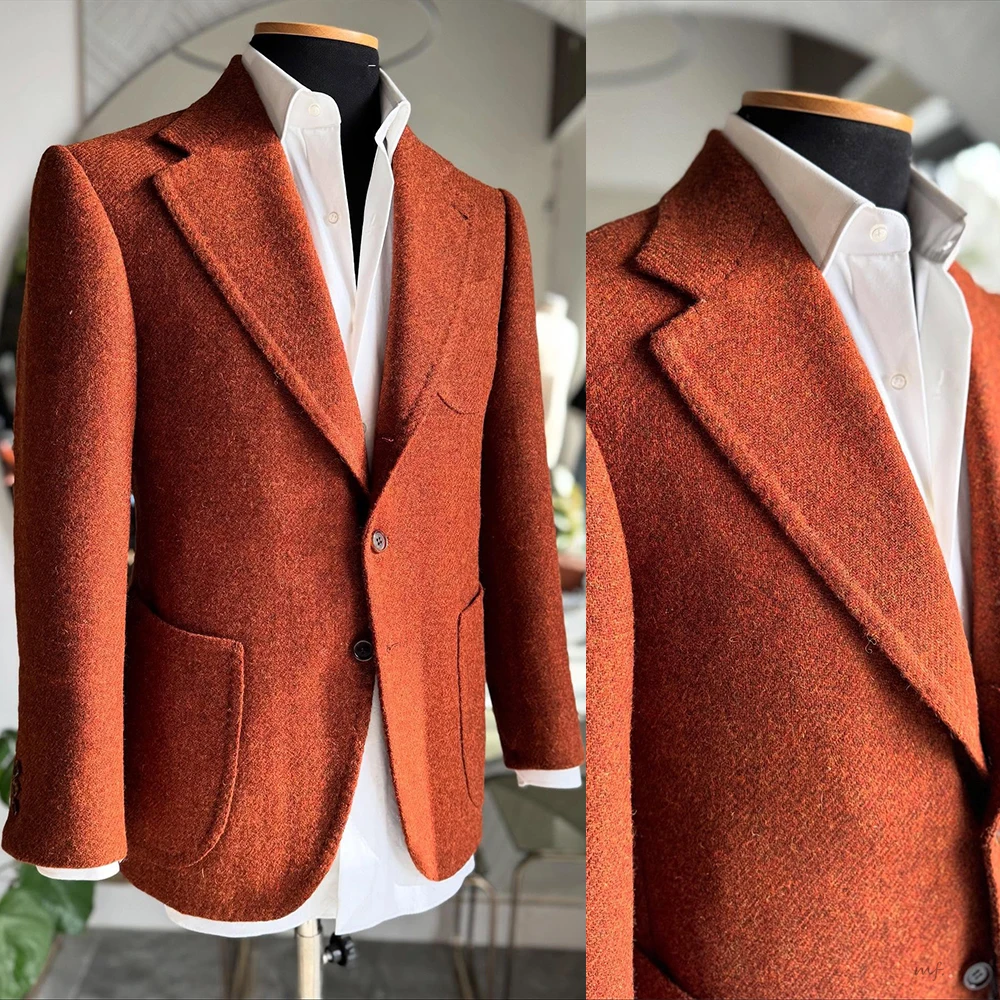 

Woolen Winter Wedding Coat For Men Notched Lapel Single Breasted Overcoat Business Blazer Only Jacket Custom Made