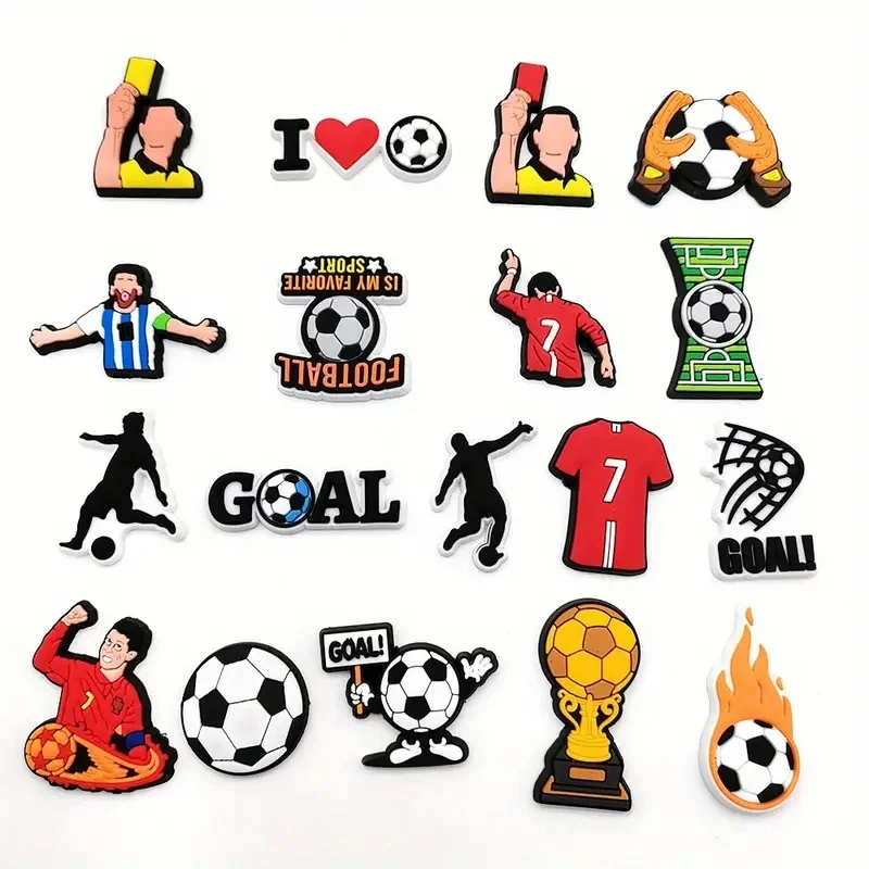 18Pcs Funny Cute Football Sports Shoe Charms Decoration For Clogs Garden Shoes Pvc Shoe Decorations Beach Bag Accessories