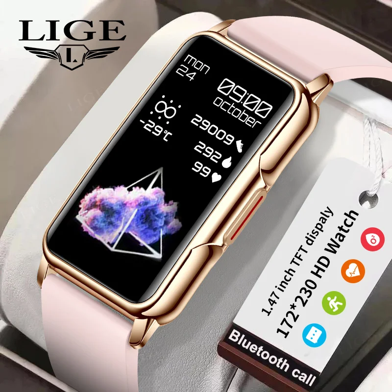 LIGE Fashion Full Touch Smartwatch Women Waterproof Heart Rate Monitor Fitness Sport Bracelet For Android IOS Ladies Smart Watch