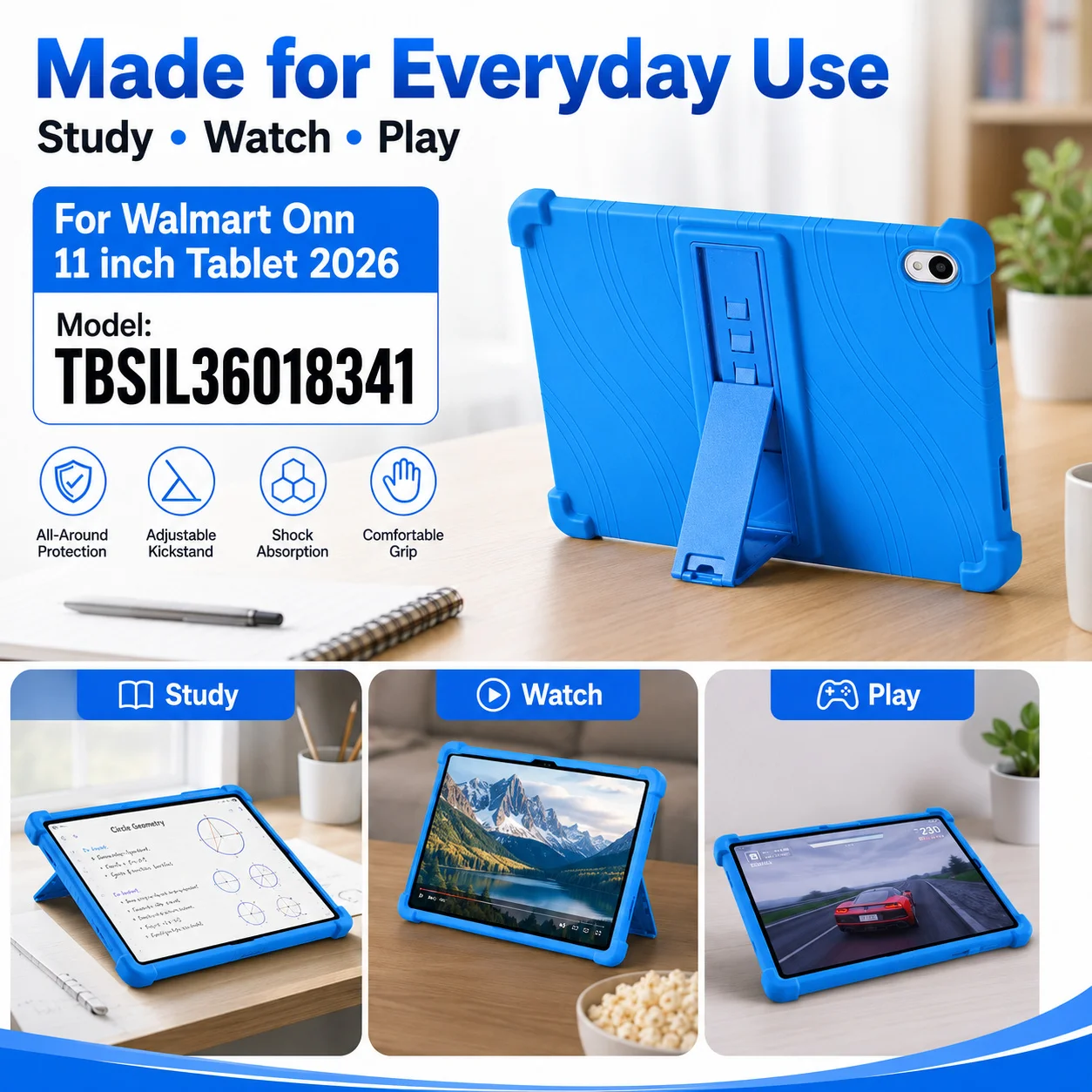 Case for Walmart Onn 11 inch Tablet 2026 Model(TBSIL36018341)Kids Shockproof Silicone Protective Cover with Anti-Slip Soft Case