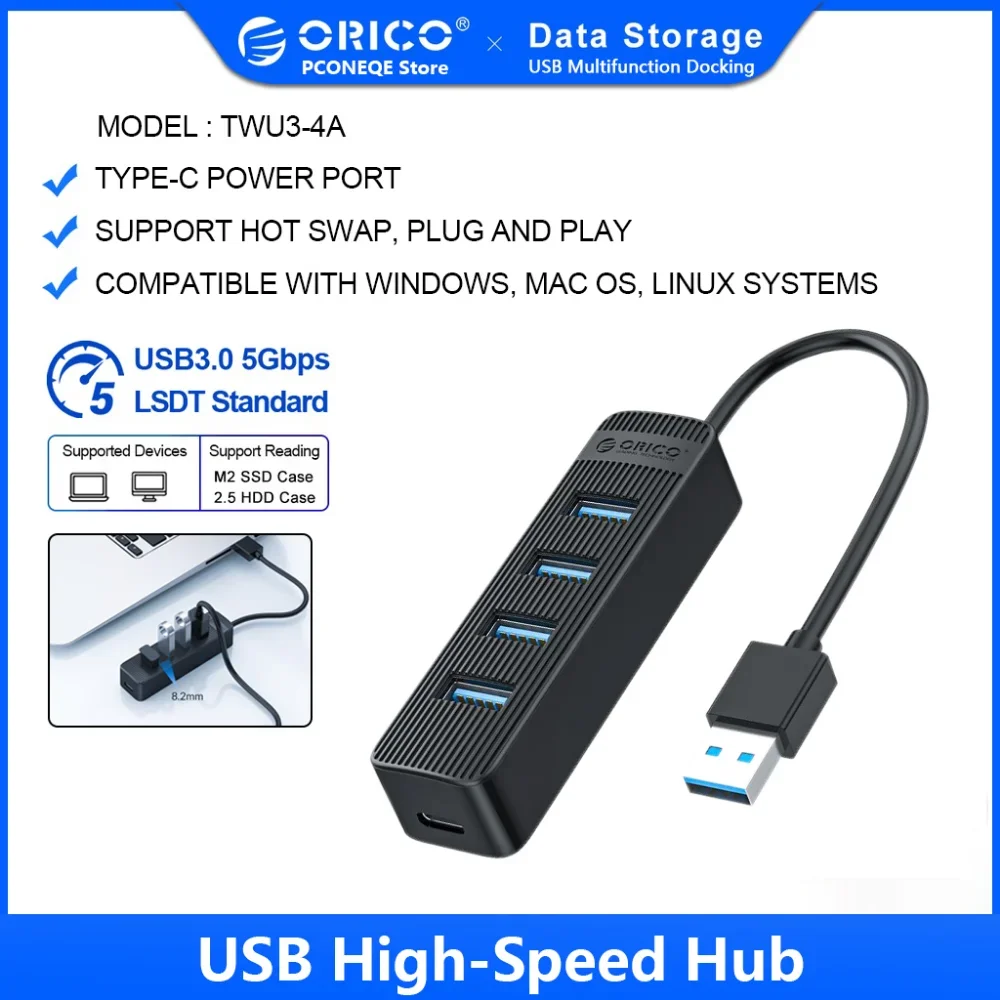 Концентратор ORICO USB 3,0 с портом питания Type-C, 4/7 портов USB3.0, разветвитель OTG, адаптер, док-станция для компьютерных аксессуаров