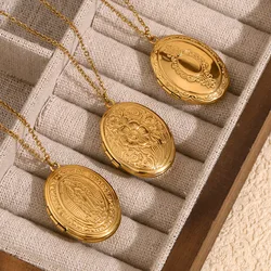 Ins 18K Gold Silver PVD Plated Stainless Steel locket Pendant Flower Angel Necklace For Women Jewelry Gift Waterproof