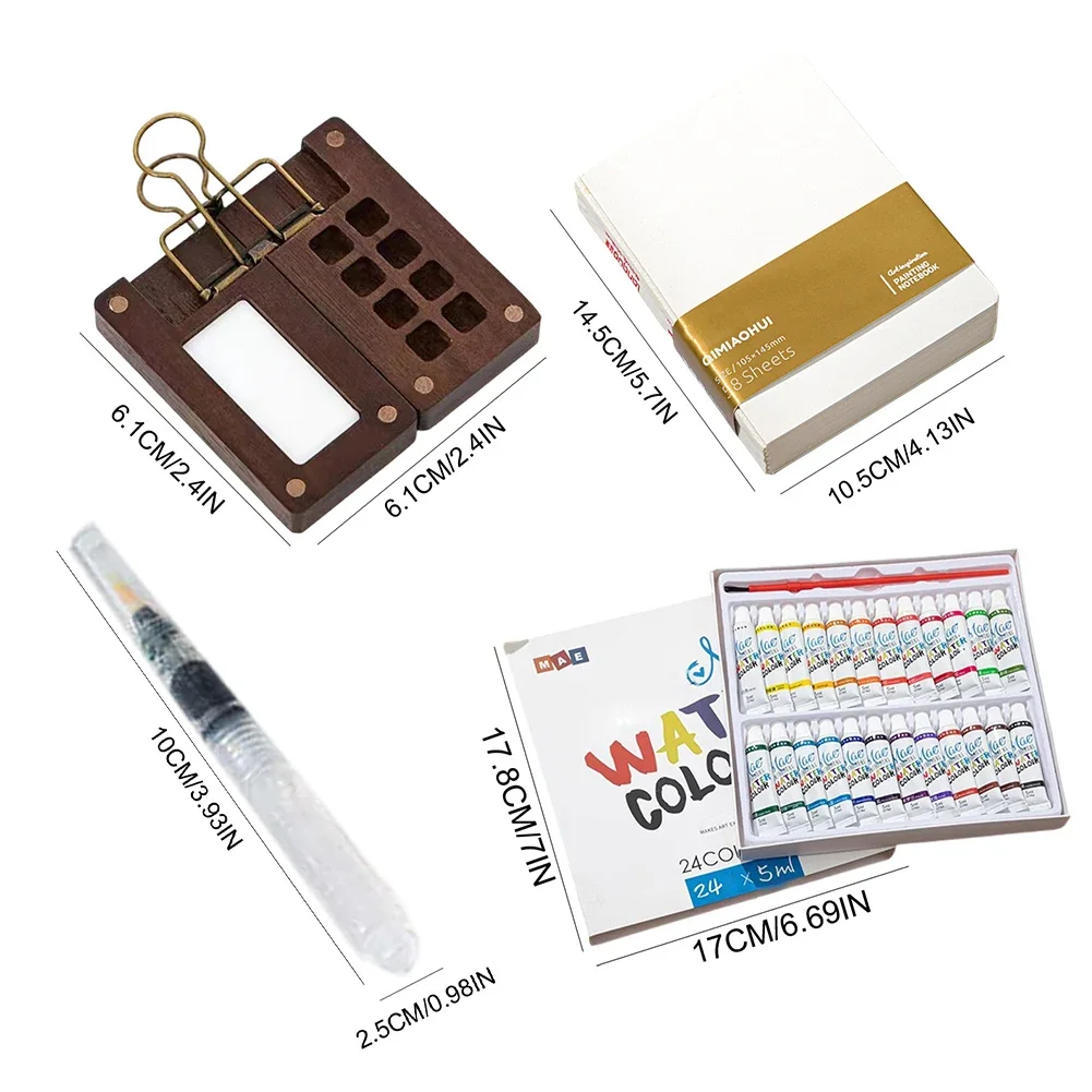 مجموعة لوحة ألوان مائية صغيرة محمولة، كتاب رسم بالألوان المائية مع مشابك مجلدة، مجموعة ألوان مائية محمولة للسفر لرسم السفر