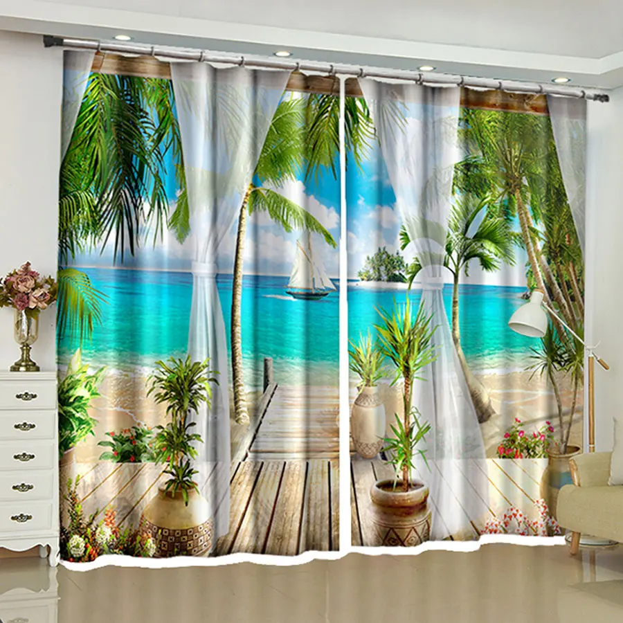 3D Sea Beach Series Printing Scenic Curtains for Bedroom Living Room Curtain Wholesale Window Curtains Scenery Drapes Outdoor