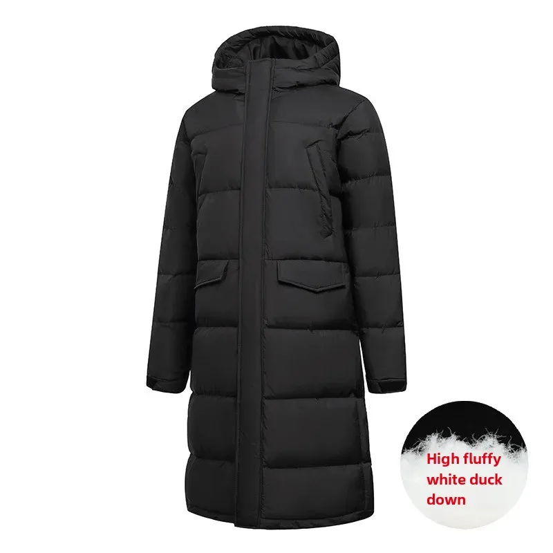 Men's And Women's Thickened Warm White Duck Down Hooded Jacket Bifoldable Over Knee Long Down Coat Adi Style