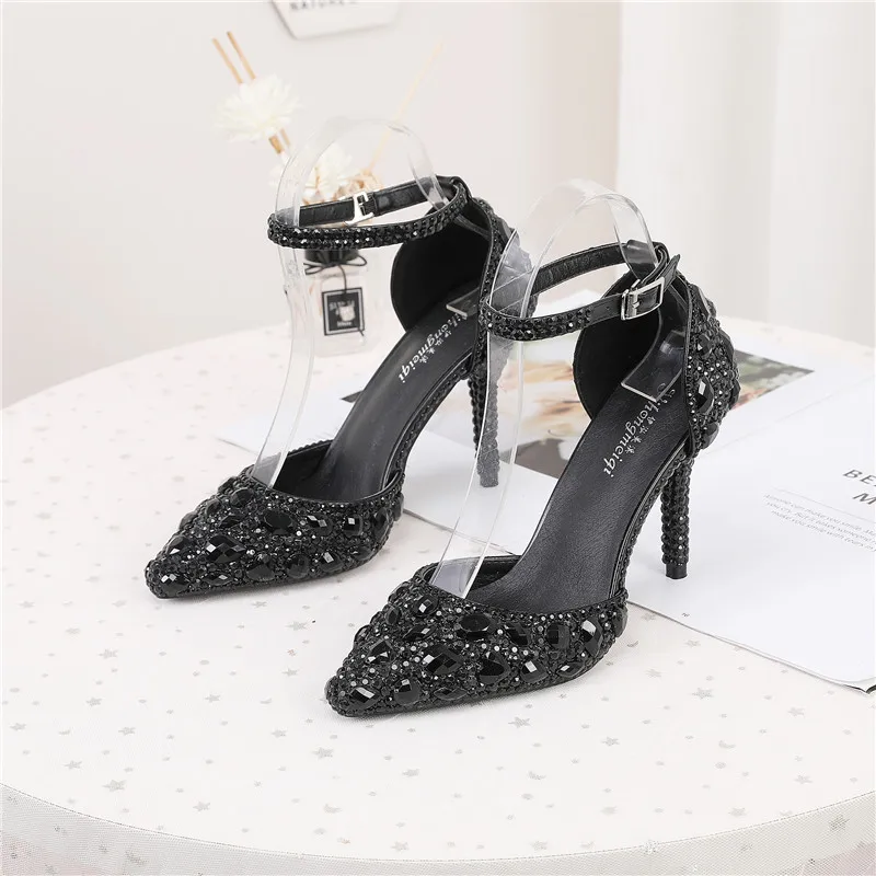 2024 Colorful Diamond High Heel Women's Shoes New Multi Color Banquet Pointed Low Top Solid Color Fashion Princess Wedding Shoes image 4