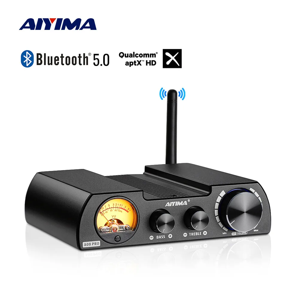 

AIYIMA Audio A08 Pro Amplifier TPA3255 300W Bluetooth QCC5125 APTX Stereo Receiver Digital Amp VU Meter Bass Treble Control