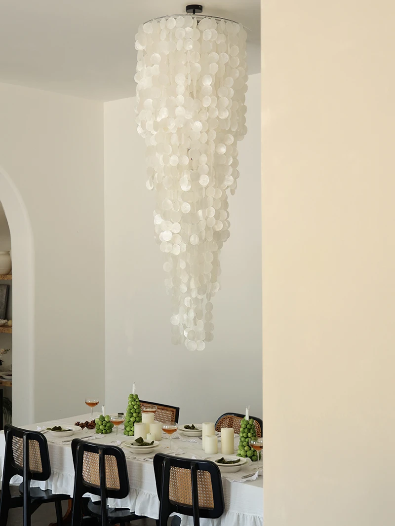 Luxury Seashell Crystal Chandelier Elegant Dining Table Pendant Lighting with Mother-of-Pearl Art Accents