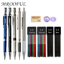 Juego de lápices mecánicos de 2,0mm, lápices automáticos 2B para estudiantes, recambios de plomo de Color/negro, suministros escolares para bocetos de arte, papelería Kawaii