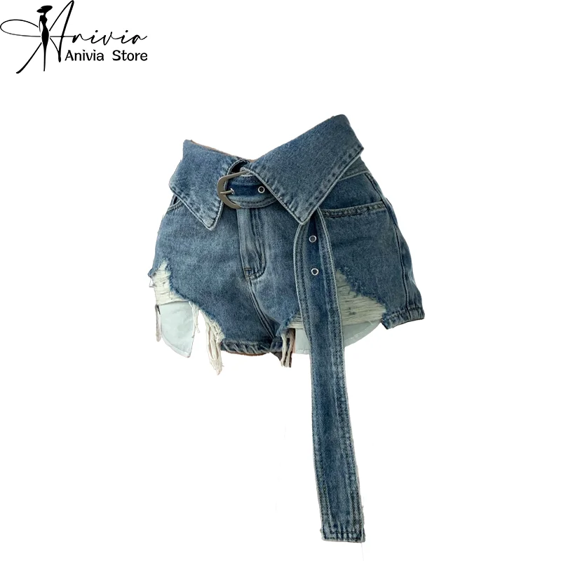 

Y2k Denim Shorts Women's Summer Thin Section Sweet High Waist Slim Loose Casual Hole Blue Jeans Fashion Trends Students Wear