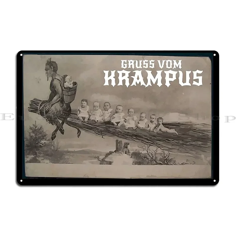 Merry Krampus Gruss Vom Greetings From Christmas Demon Metal Plaque Poster Create Wall Decor Bar Design Classic Tin Sign Poster