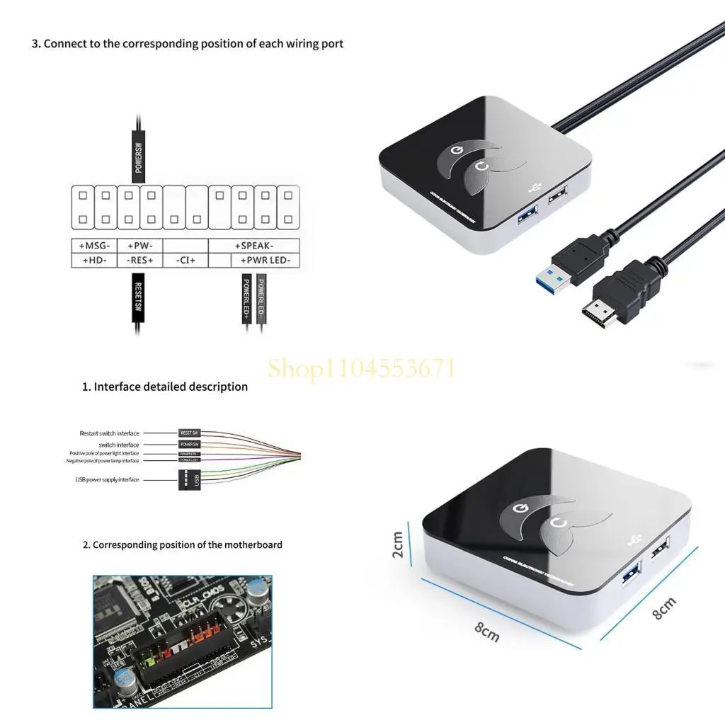 

Best Seller Computer Desktop Power Switches Power Supply Control Adapter Cable On Off Power Button USB3.0/2.0 for Office Hotel