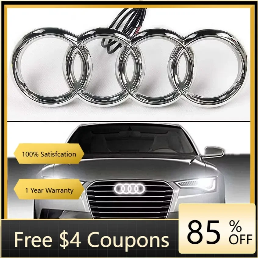 

New Car Sticker For Audi Audi Car LED Front Grille 4-Ring Logo Light Static White Light 249 273 285mm For AUDI A3 A4 A5 A6 A7 A8