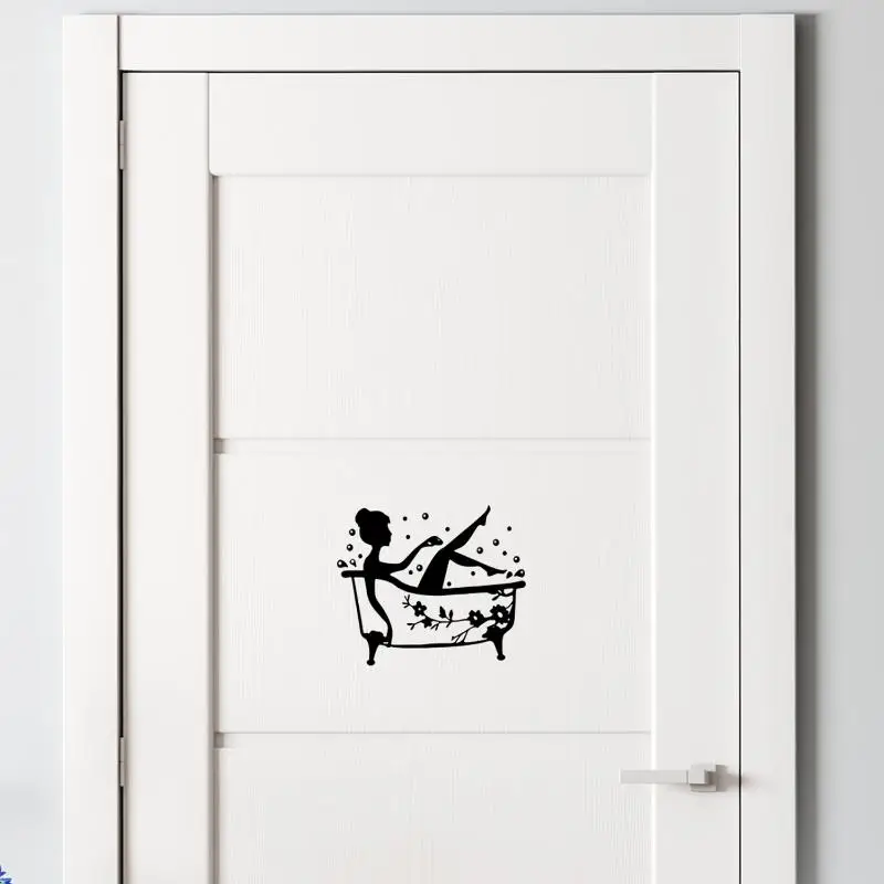 Bath Time Vinyl Door Sticker Removable Bathroom Art Decal Door Stickers Bathroom Waterproof DIY Creative Wall Sticker