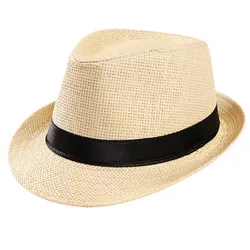 Cappello da sole di paglia per uomo cappelli Panama cappello con visiera per protezione solare da uomo all'aperto da pesca da spiaggia Jazz