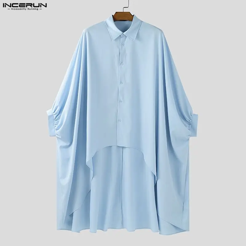 INCERUN الرجال غير النظامية قميص التلبيب كم طويل المعتاد ملابس الرجال غير رسمية الشارع الشهير موضة نمط طويل بلايز الذكور القمصان S-3XL