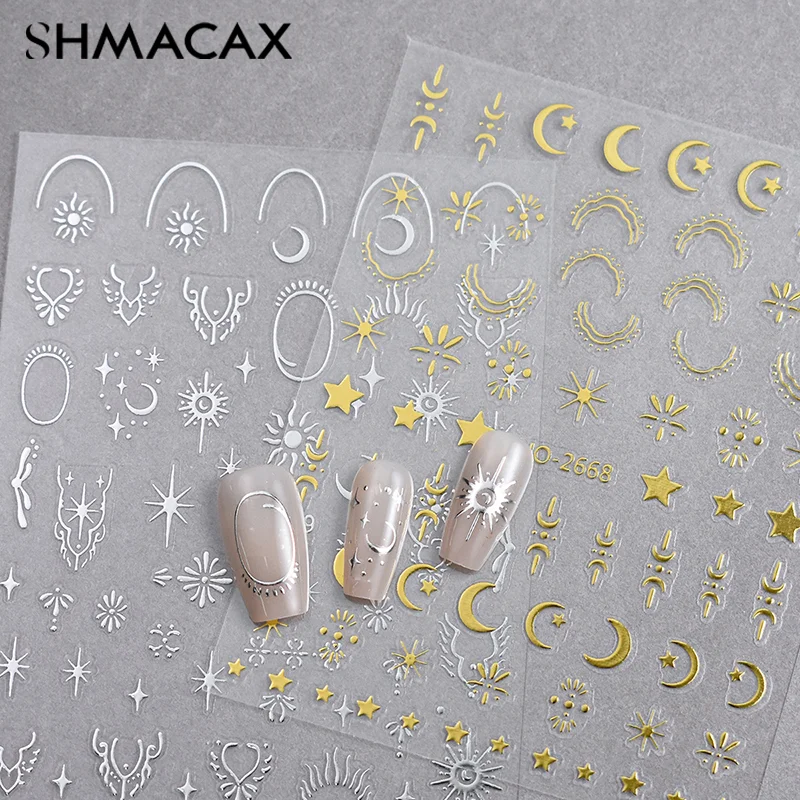 3D Gold Silber Stern/Sonne/Mond Bronzing Nail Art Aufkleber Laser Stile Nagel Aufkleber Selbstklebende Slider Für DIY Nägel Design Dekor