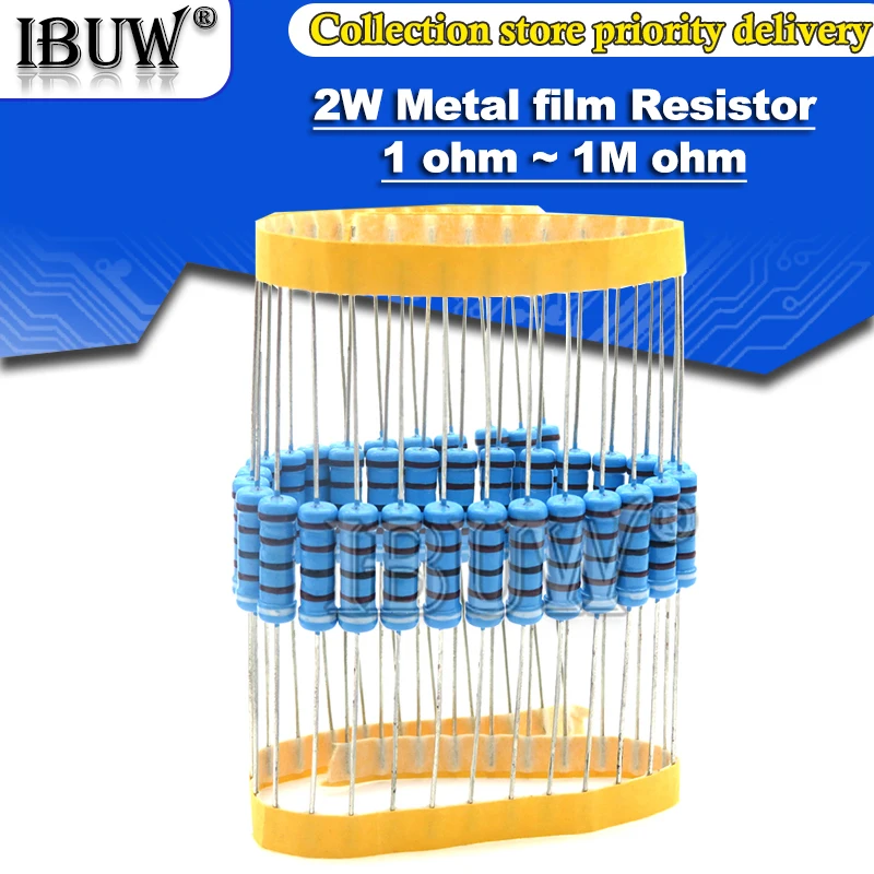 20pcs 2W Metal film resistor 1% 1R ~ 1M 2.2R 4.7R 10R 22R 47R 100R 220R 470R 1K 10K 100K 2.2 4.7 10 22 47 100 220 470 ohm