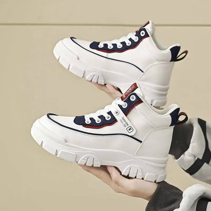 Botas cortas de color azul oscuro para mujer, zapatos de mujer talla 34, zapatillas altas, suministros deportivos para mujer, Tenisse Real Trending Tenid