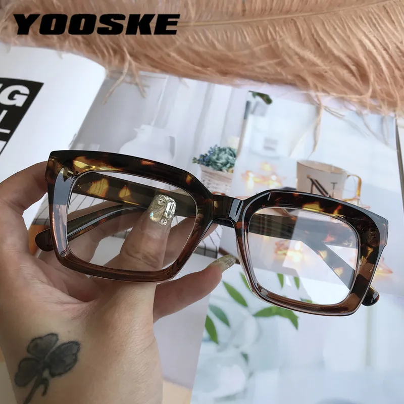 YOOSKE Square frame anti blue light flat Glasses for women men version eyewear frame personalized bare face eyeglases