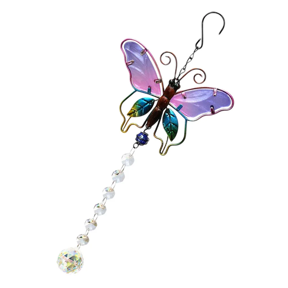 Colorful Butterfly Crystal Sun Catcher Hanging Ornament For Home Window Decor Pull Chain Extender Rainbow