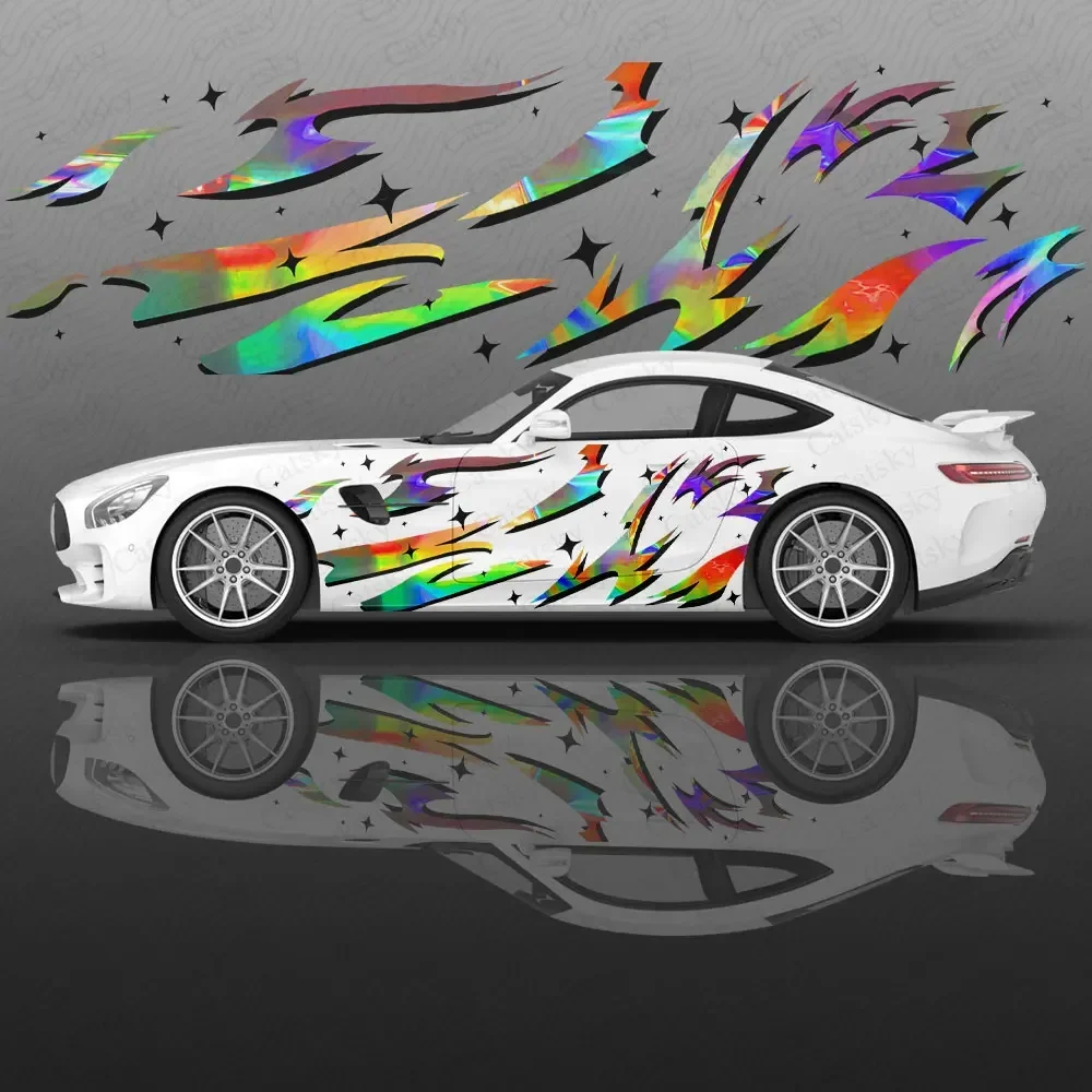

Лазерная наклейка с пламенем для кузова автомобиля, Виниловая наклейка с аниме иташа, боковая наклейка для автомобиля, декоративная наклейка, Защитная пленка для автомобиля