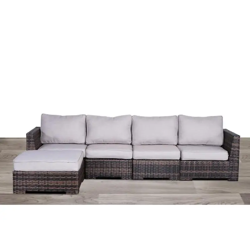 

122 Inch Wide Outdoor Wicker Symmetrical Patio Sectional Sofa with Cushions Fully Assembled