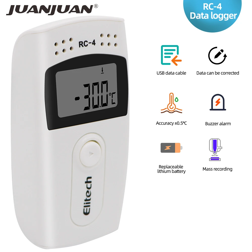 USB Temperature Data Logger with 16000 Points Recording Large Capacity Reusable Temp Detector Recorder Cold Chain Transport Labs