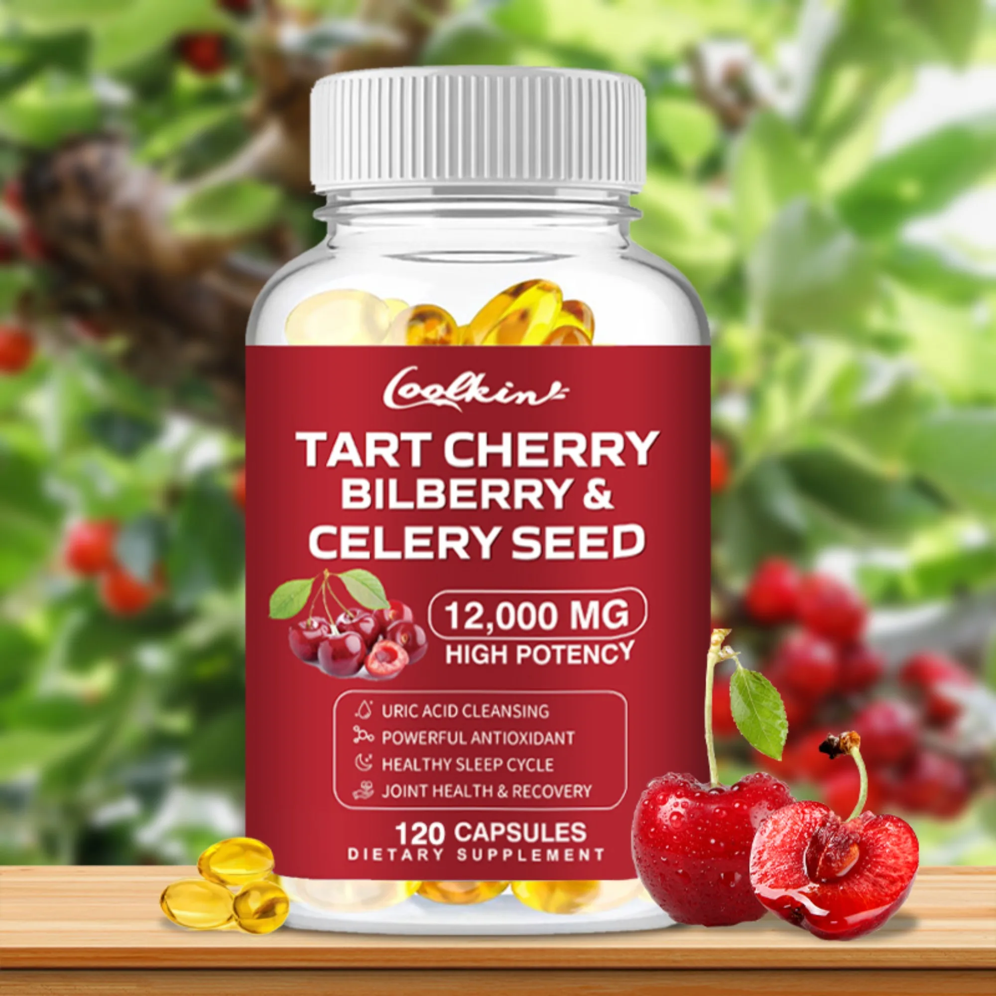 

Tart Cherry Bilberry & Celery Seed - Balances Uric Acid Levels, Benefits Joints, Muscles, and Sleep Health - 120 Capsules