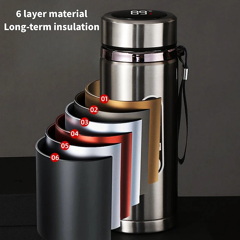 800ML-1Liter Stainless Steel Thermos Bottle with LED Temperature Display Sus304 Tea Water Bottle Vacuum Flask Portable Cups