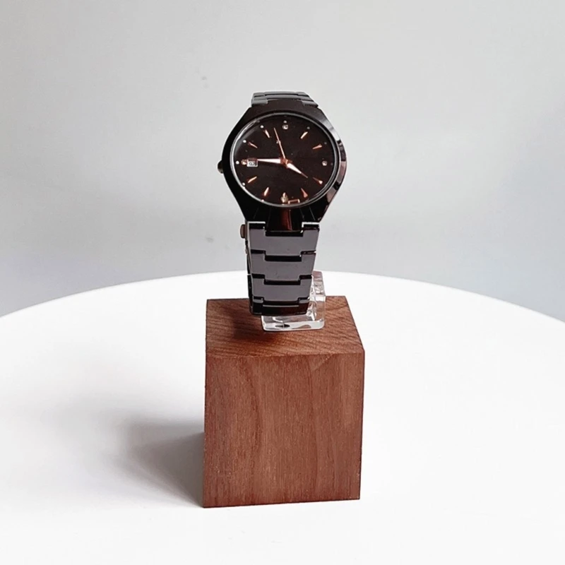 Elegant Walnut Watch Holder with Base Stylish C Shaped for Timepiece Space Saving Jewelry Display Stand