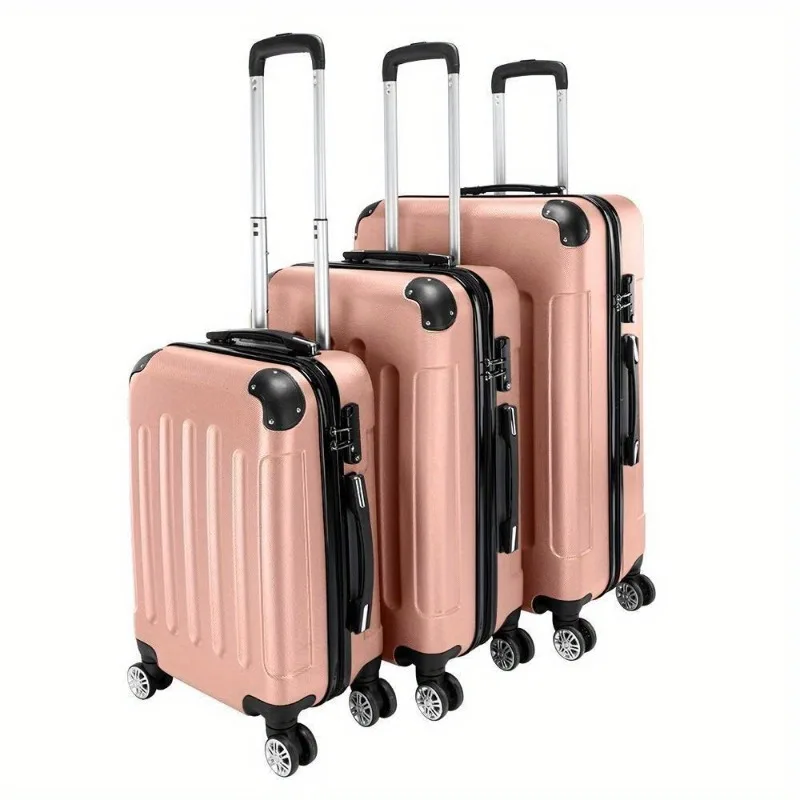 Ensemble de bagages Trolley Spinner, valise à coque rigide, or rose, 20 po, 24 po, 28 po, 3 pièces