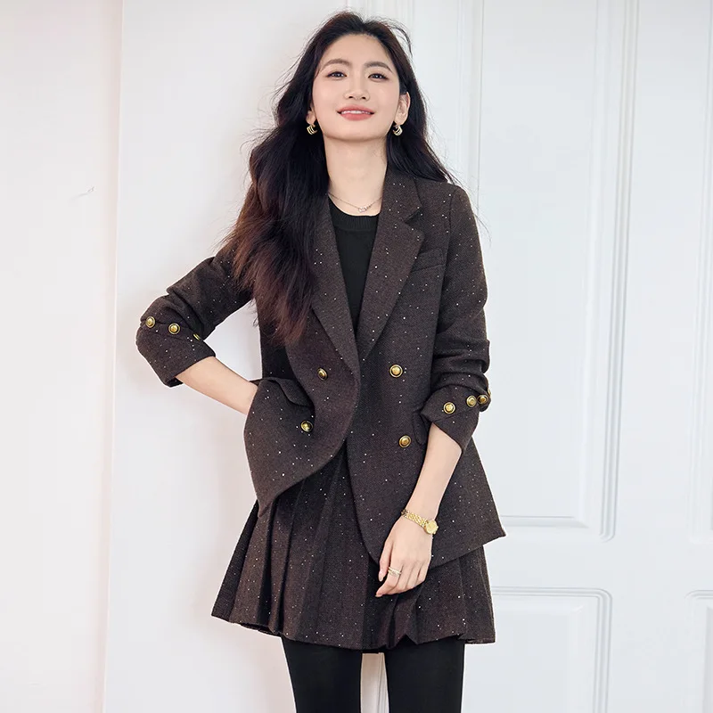 

Women's Shiny Rhinestone Blazer2025New Spring and Autumn Style with an Elegant and Sophisticated FeelJKUniform Suit Pleated Skir