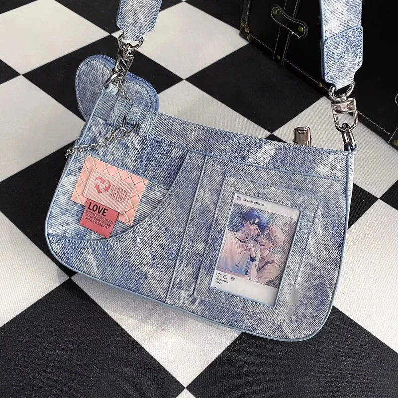 JIAERDI Y2K modna dżinsowa torba na ramię damska Tie Dye Idol Card Ita torby Subculture Harajuku Crossbody damskie Bolsos Mujer