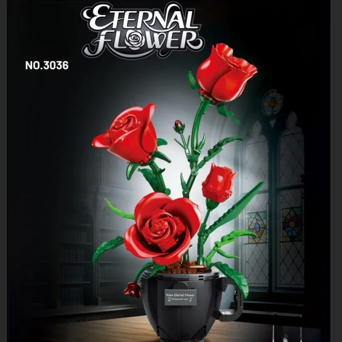 محاكاة ديزي/نبات الورد نموذج اللبنات تجميعها فنجان القهوة تصميم وعاء باقة زخرفة زهرة MOC الطوب اللعب الهدايا