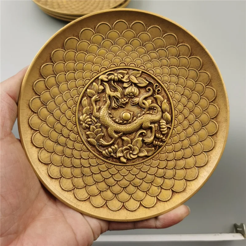 Brass Four Directions Ornaments Blue Dragon White Tiger Xuanwu Zhuque Plate Home Office Antique Distressed Crafts