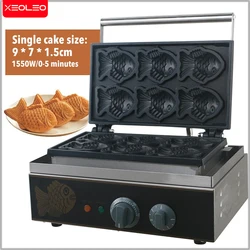 Xioleo peixe máquina de waffle taiyaki máquina de waffle peixe padeiro 6 moldes taiyaki em forma de peixe máquina de waffle pan maker não-vara