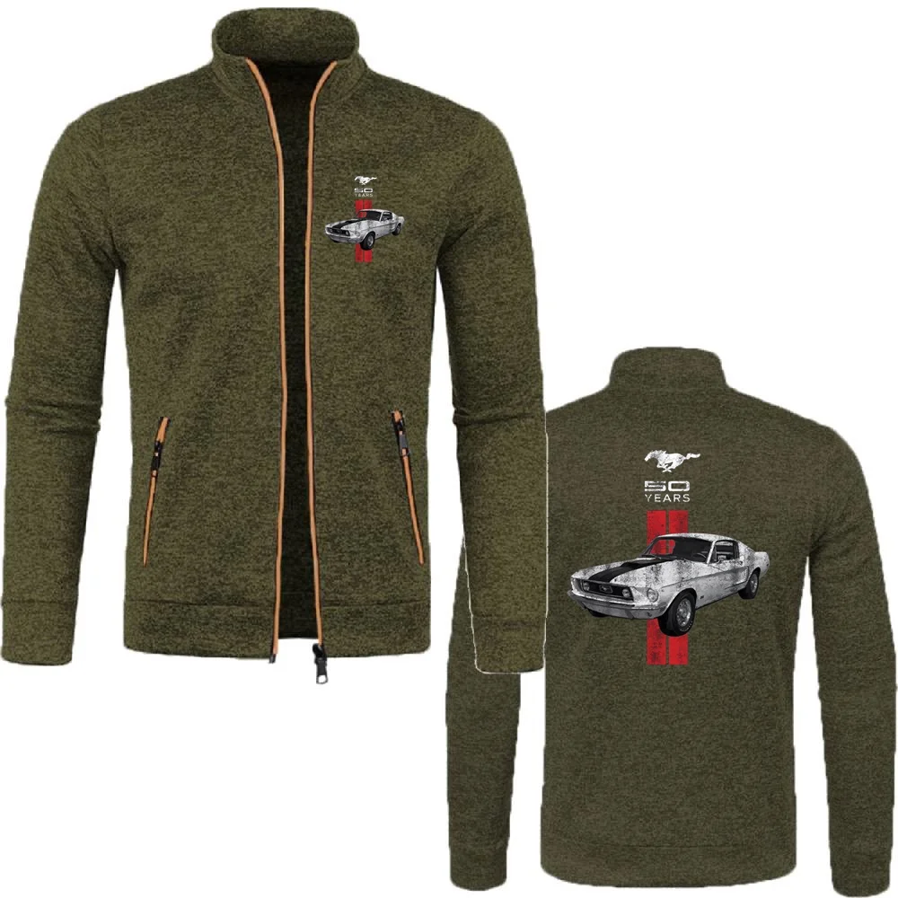 MenS Sweatshirts Zipper Jackets Fleece Tracksuit Ford Mustang Mustang 50 Years Classic Car Logo Knitted Jersey Sportwear Clothe