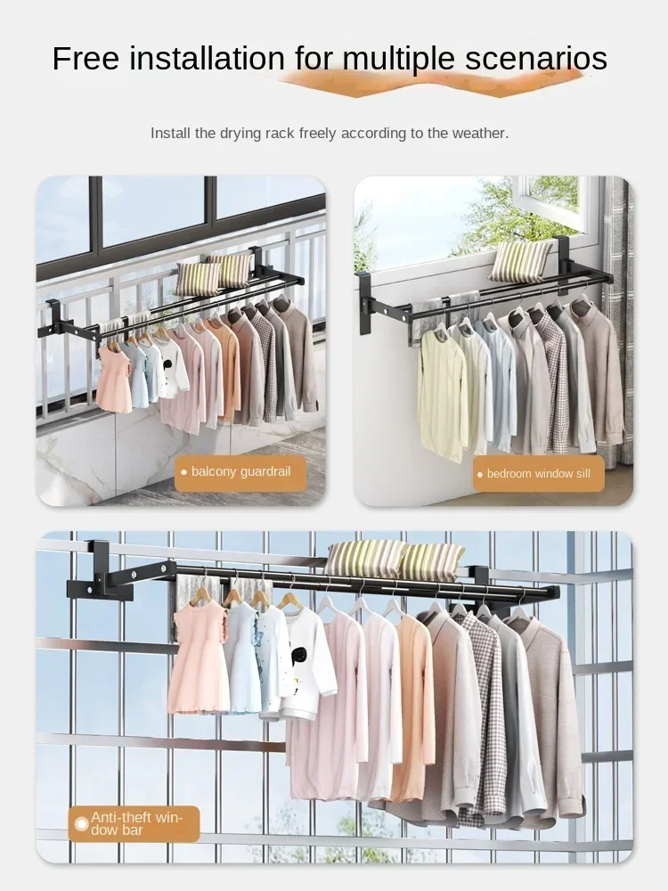 Anti-Theft Balcony Drying Rack - Window Guardrail Clothes and Shoe Rack, Expandable Drying Rod, Secure Durable Clothes Hanger